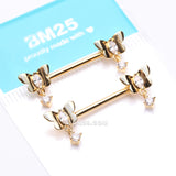 Detail View 4 of A Pair of Golden Butterfly Sparkle Dangle Sparkle Nipple Barbell-Clear Gem