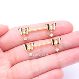 Detail View 2 of A Pair of Golden Butterfly Sparkle Dangle Sparkle Nipple Barbell-Clear Gem