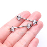 Detail View 2 of A Pair of Crescent Moon Phase Marquise Sparkle Nipple Barbell-Clear Gem