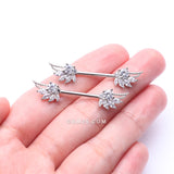 Detail View 2 of A Pair of Guardian Angelic Wing Sparkle Nipple Barbell-Clear Gem