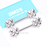 Detail View 4 of A Pair of Luscious Lotus Sparkle Nipple Barbell-Clear Gem