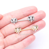 Detail View 3 of A Pair of Golden Luscious Lotus Sparkle Nipple Barbell-Clear Gem