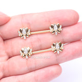 Detail View 2 of A Pair of Golden Luscious Lotus Sparkle Nipple Barbell-Clear Gem