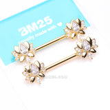 Detail View 4 of A Pair of Golden Luscious Lotus Sparkle Nipple Barbell-Clear Gem
