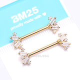 Detail View 4 of A Pair of Golden Sparkle Overload ZigZag Nipple Barbell-Clear Gem