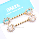 Detail View 4 of A Pair of Golden Brilliant Sparkle Hollow Heart Nipple Barbell-Clear Gem