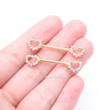 Detail View 2 of A Pair of Golden Brilliant Sparkle Hollow Heart Nipple Barbell-Clear Gem
