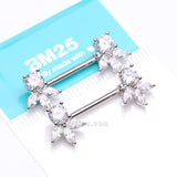 Detail View 4 of A Pair of Floral Elegance Sparkle Multi-Gem Nipple Barbell-Clear Gem