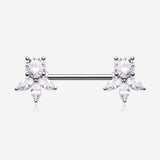 A Pair of Floral Elegance Sparkle Multi-Gem Nipple Barbell-Clear Gem