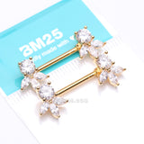 Detail View 4 of A Pair of Golden Floral Elegance Sparkle Multi-Gem Nipple Barbell-Clear Gem