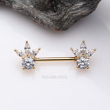 Detail View 1 of A Pair of Golden Floral Elegance Sparkle Multi-Gem Nipple Barbell-Clear Gem