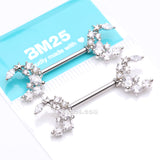 Detail View 4 of A Pair of Celestial Sparkle Crescent Moon Array Nipple Barbell-Clear Gem