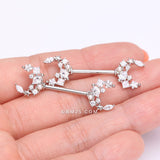 Detail View 2 of A Pair of Celestial Sparkle Crescent Moon Array Nipple Barbell-Clear Gem