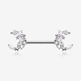 A Pair of Celestial Sparkle Crescent Moon Array Nipple Barbell-Clear Gem