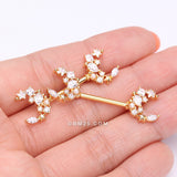 Detail View 2 of A Pair of Golden Celestial Sparkle Crescent Moon Array Nipple Barbell-Clear Gem