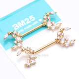 Detail View 4 of A Pair of Golden Celestial Sparkle Crescent Moon Array Nipple Barbell-Clear Gem