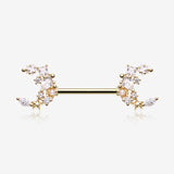 A Pair of Golden Celestial Sparkle Crescent Moon Array Nipple Barbell-Clear Gem