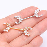 Detail View 3 of A Pair of Golden Celestial Sparkle Crescent Moon Array Nipple Barbell-Clear Gem