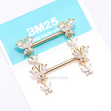 Detail View 3 of A Pair of Golden Marquise Butterfly Duo Sparkle Dangle Nipple Barbell-Clear Gem