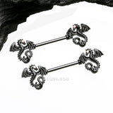 Detail View 1 of A Pair of Blackline Jeweled Eye Dragon Sparkle Nipple Barbell-Aurora Borealis