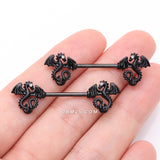Detail View 2 of A Pair of Blackline Jeweled Eye Dragon Sparkle Nipple Barbell-Aurora Borealis