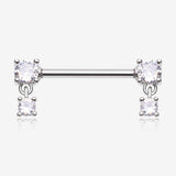 A Pair of Brilliant Sparkle Gem Dangle Nipple Barbell-Clear Gem