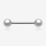 A Pair of Luster Pearlescent Ball Ends Nipple Barbell-White