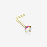 Golden Iridescent Sparkle Gem Prong Set L-Shaped Nose Ring