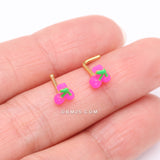 Detail View 3 of Golden Kawaii Pop Juicy Pink Cherry Nose Stud Ring