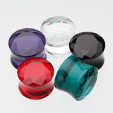 Detail View 4 of A Pair of Faceted Pyrex Glass Gem Double Flared Ear Gauge Plug -Black