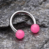 Detail View 1 of Neon UV Acrylic Horseshoe Circular Barbell-Pink