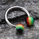 Detail View 1 of Rasta Jamaican Stripe Acrylic Horseshoe Circular Barbell-Rainbow/Multi-Color