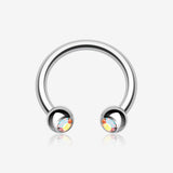 Gem Ball Steel Horseshoe Circular Barbell-Aurora Borealis