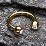 Detail View 1 of Gold Plated Gem Ball Horseshoe Circular Barbell-Clear Gem