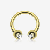 Gold Plated Gem Ball Horseshoe Circular Barbell-Clear Gem
