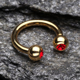 Detail View 1 of Gold Plated Gem Ball Horseshoe Circular Barbell-Red