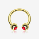 Gold Plated Gem Ball Horseshoe Circular Barbell-Red