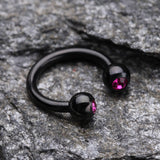 Detail View 1 of Blackline PVD Gem Ball Horseshoe Circular Barbell-Black/Fuchsia