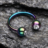 Detail View 1 of Blackline PVD Gem Ball Horseshoe Circular Barbell-Rainbow/Clear