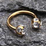 Detail View 1 of Gold Plated Aurora Gem Ball Horseshoe Circular Barbell-Clear Gem
