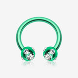 Blackline PVD Aurora Gem Ball Horseshoe Circular Barbell-Green/Clear