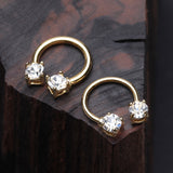 Detail View 1 of Golden Classic Gem Sparkle Prong Horseshoe Circular Barbell-Clear Gem