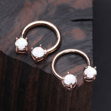 Detail View 1 of Rose Gold Opalescent Sparkle Prong Horseshoe Circular Barbell-White