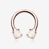 Rose Gold Opalescent Sparkle Prong Horseshoe Circular Barbell-White