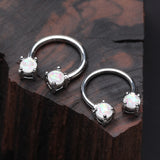 Detail View 1 of Opalescent Sparkle Steel Horseshoe Circular Barbell-White
