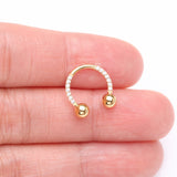 Detail View 2 of Golden Front Facing Sparkle Multi-Gem Steel Horseshoe Circular Barbell-Clear Gem