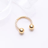 Detail View 1 of Golden Front Facing Sparkle Multi-Gem Steel Horseshoe Circular Barbell-Clear Gem