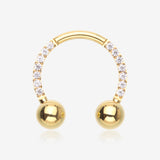 Golden Front Facing Sparkle Multi-Gem Steel Horseshoe Circular Barbell