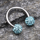 Detail View 1 of Multi-Gem Sparkle Horseshoe Circular Barbell-Aqua