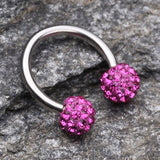 Detail View 1 of Multi-Gem Sparkle Horseshoe Circular Barbell-Fuchsia